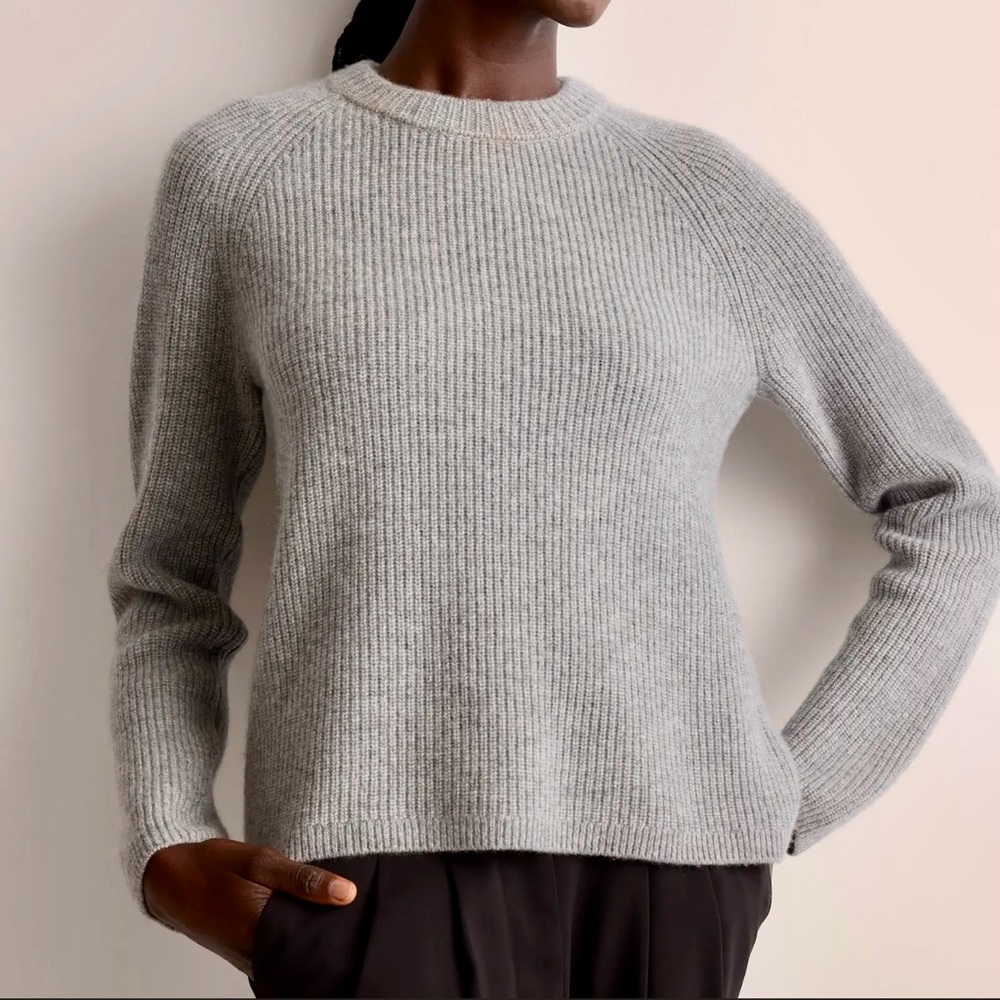 Quince Sz XL 100% Cashmere Fisherman Crew Sweater Ribbed Gray EUC